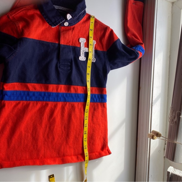 Tommy Hilfiger Long Sleeve Polo Shirt Boys Medium Red Blue Logo Preppy Retro - Picture 11 of 12
